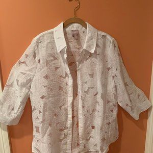 Chico's Lacy Flower Patterned White Blouse